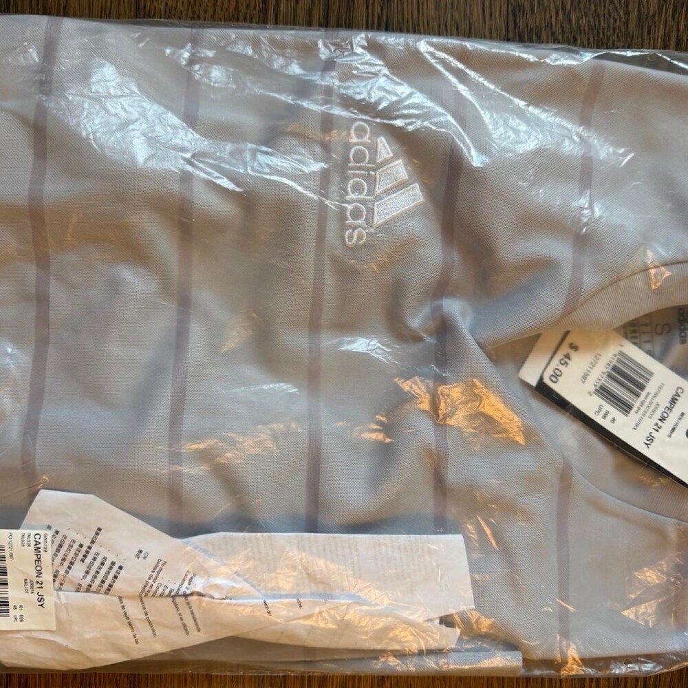 NWT (in bag) Adidas gray striped t-shirt with horizontal stripes, size men’s S #